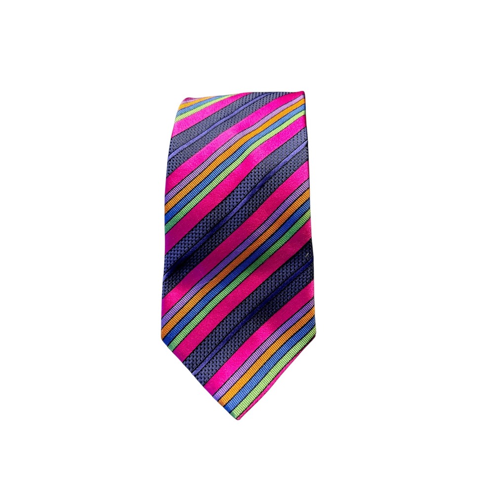 Etro Milano Mens Silk Tie Multi Color Striped Pink Purple Made in Italy‎ Luxury